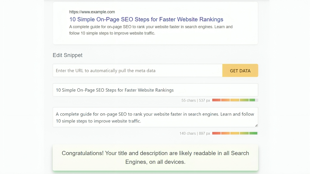 The page title and meta description optimization